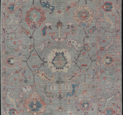 Modern All - Over Floral Oushak With a Light Blue - Gray Background And Multi - Colors. Keivan Woven Arts; rug AWR - 5109 Country of Origin: Afghanistan Type: Oushak Design: Floral, All - Over, Abstract Floral Measures: 5'0 x 7'6 This modern floral... - Keivan Woven ArtsAWR - 5109 - 17166Rug