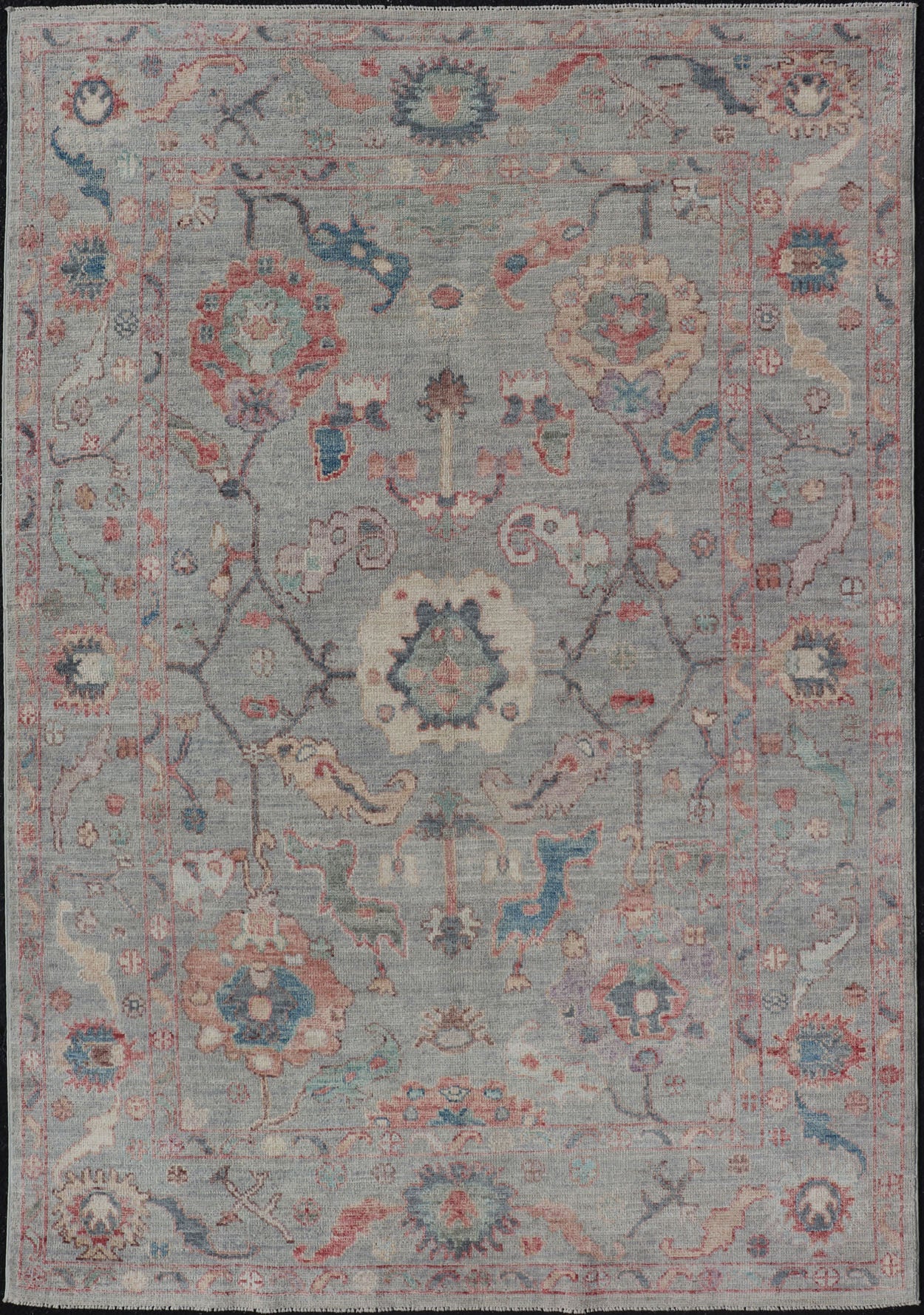 Modern All - Over Floral Oushak With a Light Blue - Gray Background And Multi - Colors. Keivan Woven Arts; rug AWR - 5109 Country of Origin: Afghanistan Type: Oushak Design: Floral, All - Over, Abstract Floral Measures: 5'0 x 7'6 This modern floral... - Keivan Woven ArtsAWR - 5109 - 17166Rug