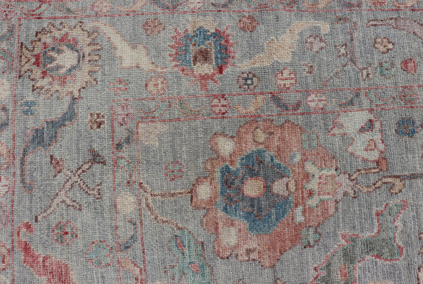 Modern All - Over Floral Oushak With a Light Blue - Gray Background And Multi - Colors. Keivan Woven Arts; rug AWR - 5109 Country of Origin: Afghanistan Type: Oushak Design: Floral, All - Over, Abstract Floral Measures: 5'0 x 7'6 This modern floral... - Keivan Woven ArtsAWR - 5109 - 17166Rug
