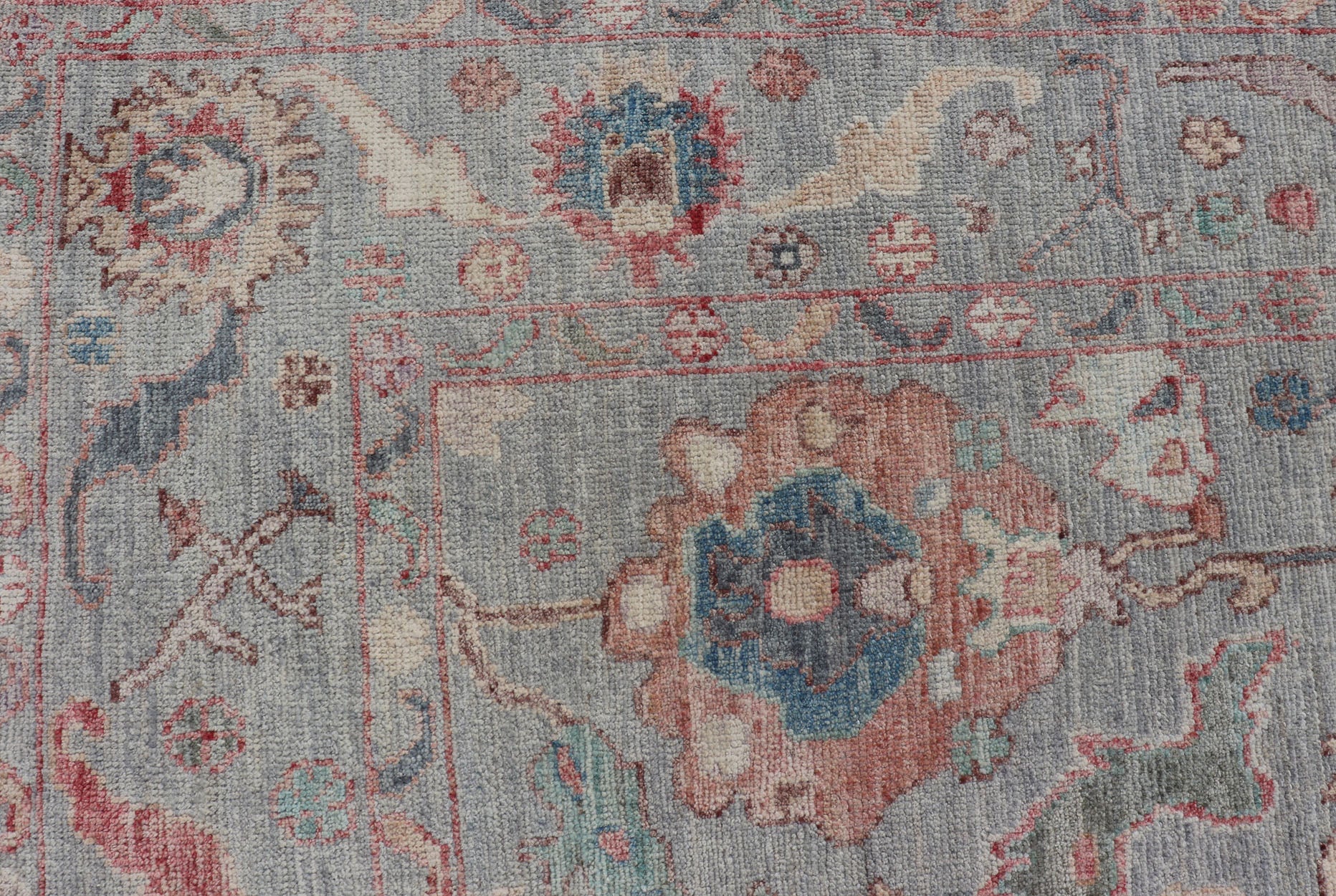 Modern All - Over Floral Oushak With a Light Blue - Gray Background And Multi - Colors. Keivan Woven Arts; rug AWR - 5109 Country of Origin: Afghanistan Type: Oushak Design: Floral, All - Over, Abstract Floral Measures: 5'0 x 7'6 This modern floral... - Keivan Woven ArtsAWR - 5109 - 17166Rug