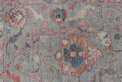 Modern All - Over Floral Oushak With a Light Blue - Gray Background And Multi - Colors. Keivan Woven Arts; rug AWR - 5109 Country of Origin: Afghanistan Type: Oushak Design: Floral, All - Over, Abstract Floral Measures: 5'0 x 7'6 This modern floral... - Keivan Woven ArtsAWR - 5109 - 17166Rug