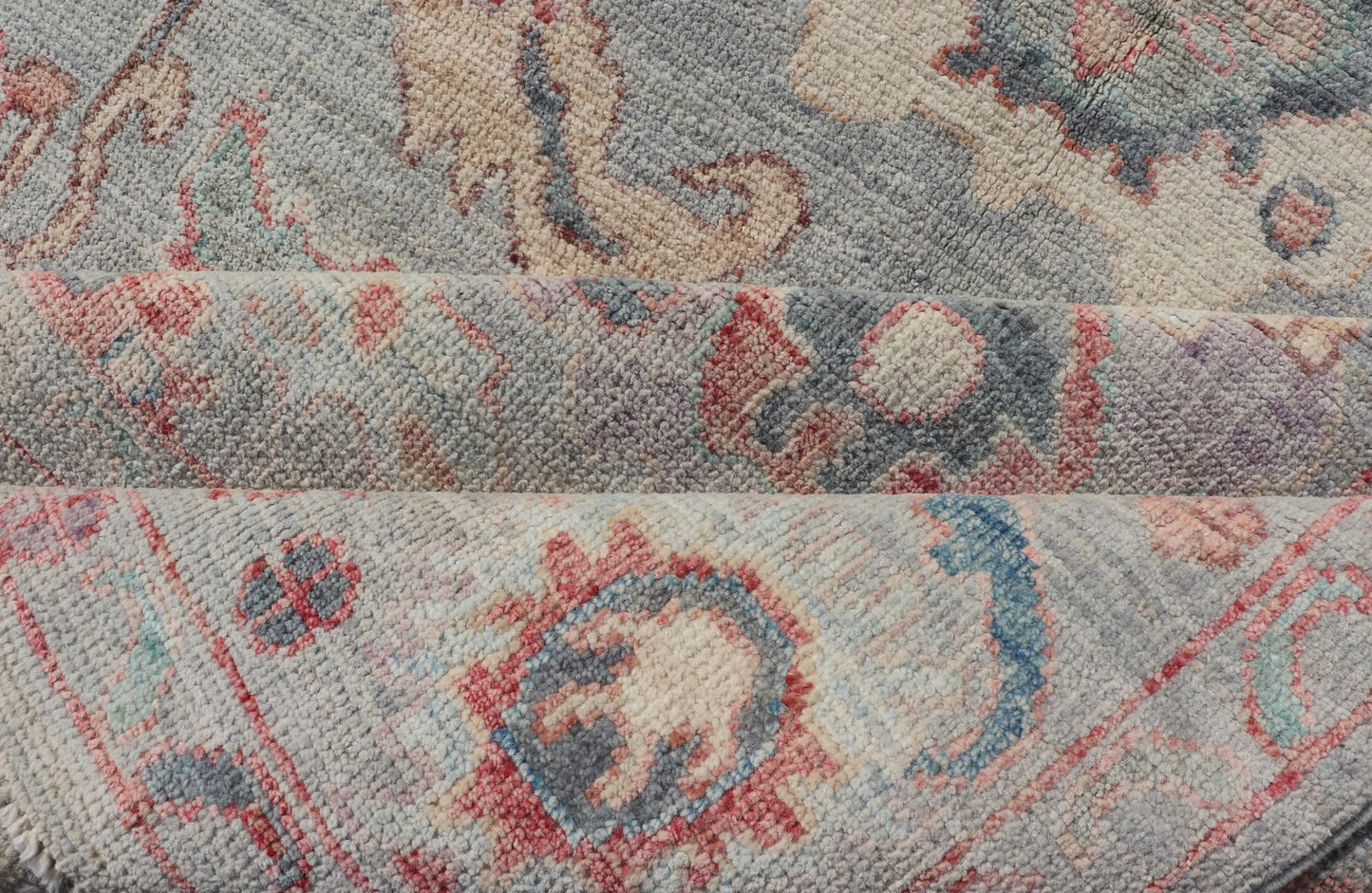Modern All - Over Floral Oushak With a Light Blue - Gray Background And Multi - Colors. Keivan Woven Arts; rug AWR - 5109 Country of Origin: Afghanistan Type: Oushak Design: Floral, All - Over, Abstract Floral Measures: 5'0 x 7'6 This modern floral... - Keivan Woven ArtsAWR - 5109 - 17166Rug