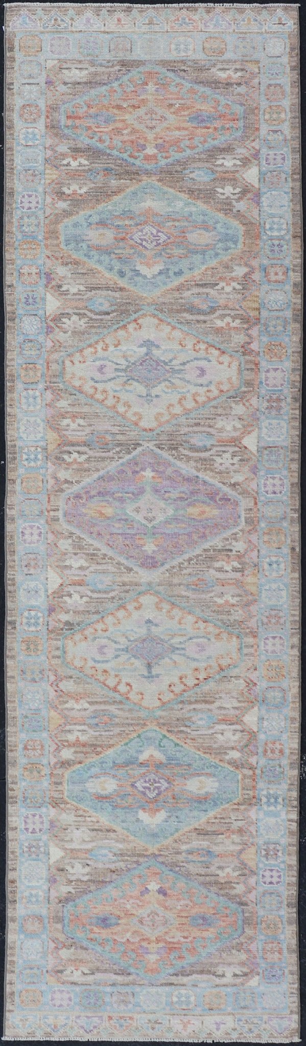 Hand Knotted Modern Oushak Geometric Medallion Designed Runner. Hand Knotted Modern Oushak Medallion Designed Runner, Keivan Woven Arts; rug AWR - 5118 Country of Origin: Afghanistan Type: Oushak Circa 2010 Measures: 2'6 x 9'7 This Afghan ... - Keivan Woven ArtsAWR - 5118 - 17334Rug