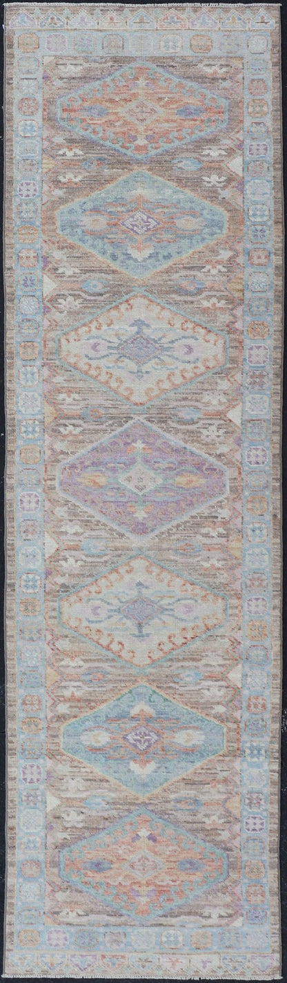 Hand Knotted Modern Oushak Geometric Medallion Designed Runner. Hand Knotted Modern Oushak Medallion Designed Runner, Keivan Woven Arts; rug AWR - 5118 Country of Origin: Afghanistan Type: Oushak Circa 2010 Measures: 2'6 x 9'7 This Afghan ... - Keivan Woven ArtsAWR - 5118 - 17334Rug