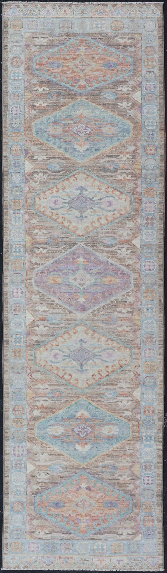Hand Knotted Modern Oushak Geometric Medallion Designed Runner. Hand Knotted Modern Oushak Medallion Designed Runner, Keivan Woven Arts; rug AWR - 5118 Country of Origin: Afghanistan Type: Oushak Circa 2010 Measures: 2'6 x 9'7 This Afghan ... - Keivan Woven ArtsAWR - 5118 - 17334Rug