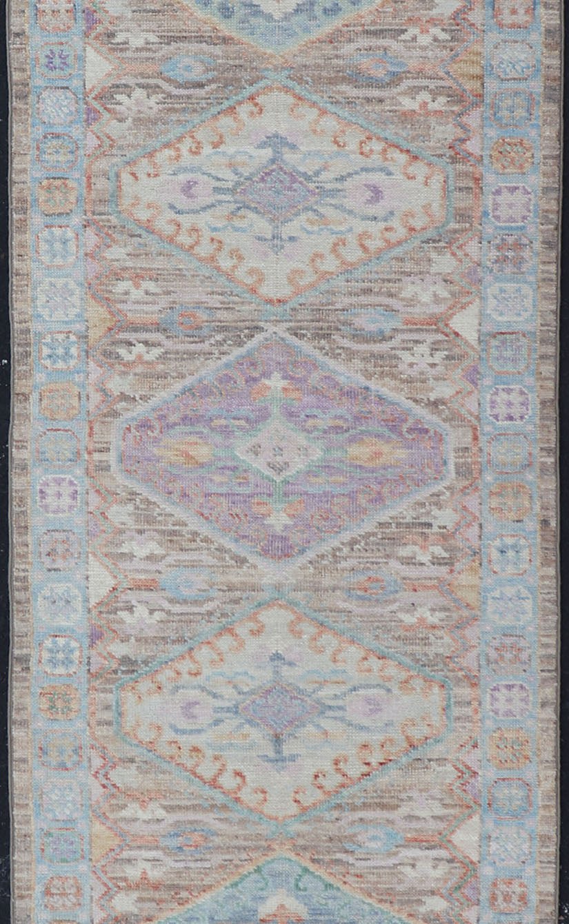 Hand Knotted Modern Oushak Geometric Medallion Designed Runner. Hand Knotted Modern Oushak Medallion Designed Runner, Keivan Woven Arts; rug AWR - 5118 Country of Origin: Afghanistan Type: Oushak Circa 2010 Measures: 2'6 x 9'7 This Afghan ... - Keivan Woven ArtsAWR - 5118 - 17334Rug