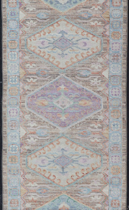 Hand Knotted Modern Oushak Geometric Medallion Designed Runner. Hand Knotted Modern Oushak Medallion Designed Runner, Keivan Woven Arts; rug AWR - 5118 Country of Origin: Afghanistan Type: Oushak Circa 2010 Measures: 2'6 x 9'7 This Afghan ... - Keivan Woven ArtsAWR - 5118 - 17334Rug