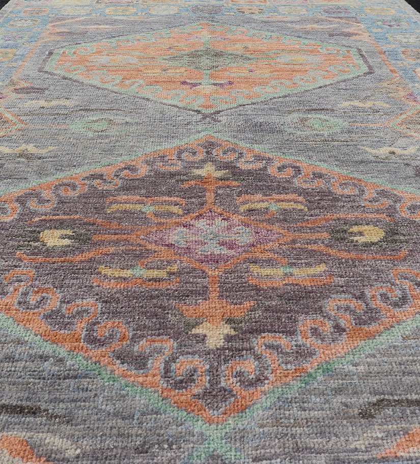 Measures: 3'10 x 5'10 Modern Oushak Medallion Motif's by Keivan Woven Arts. Keivan Woven Arts; rug AWR - 5149 Country of Origin: Afghanistan Type: Oushak Design. The border and field are covered in floral - like motifs filled with colors such as on ... - Keivan Woven ArtsAWR - 5149 - 17172Rug