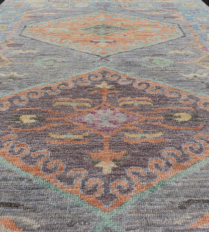 Measures: 3'10 x 5'10 Modern Oushak Medallion Motif's by Keivan Woven Arts. Keivan Woven Arts; rug AWR - 5149 Country of Origin: Afghanistan Type: Oushak Design. The border and field are covered in floral - like motifs filled with colors such as on ... - Keivan Woven ArtsAWR - 5149 - 17172Rug