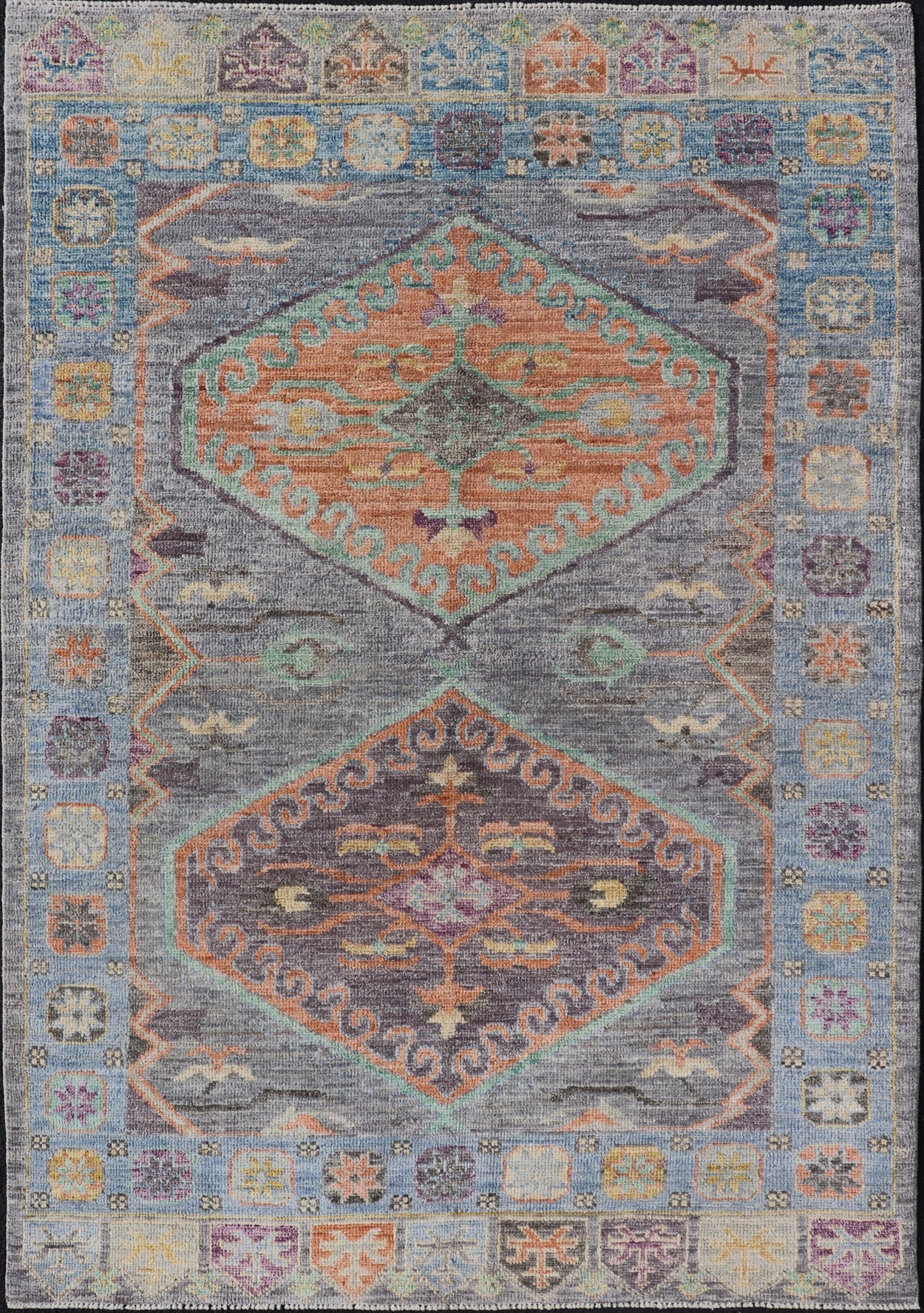 Measures: 3'10 x 5'10 Modern Oushak Medallion Motif's by Keivan Woven Arts. Keivan Woven Arts; rug AWR - 5149 Country of Origin: Afghanistan Type: Oushak Design. The border and field are covered in floral - like motifs filled with colors such as on ... - Keivan Woven ArtsAWR - 5149 - 17172Rug