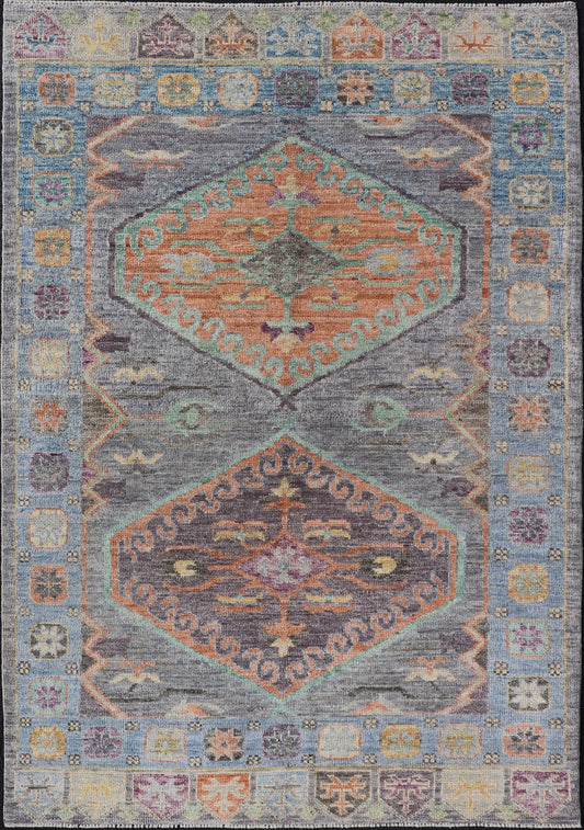 Measures: 3'10 x 5'10 Modern Oushak Medallion Motif's by Keivan Woven Arts. Keivan Woven Arts; rug AWR - 5149 Country of Origin: Afghanistan Type: Oushak Design. The border and field are covered in floral - like motifs filled with colors such as on ... - Keivan Woven ArtsAWR - 5149 - 17172Rug