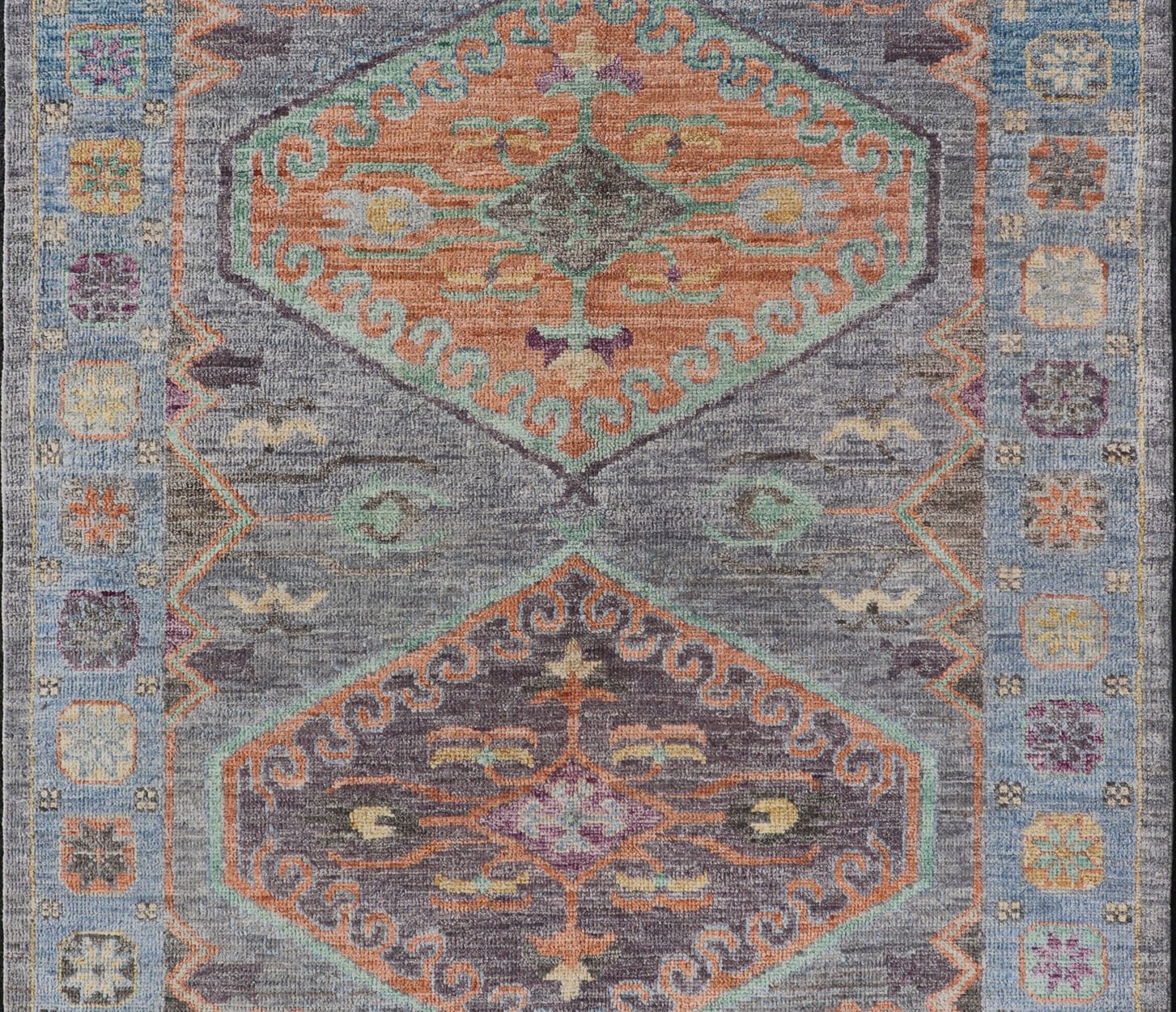 Measures: 3'10 x 5'10 Modern Oushak Medallion Motif's by Keivan Woven Arts. Keivan Woven Arts; rug AWR - 5149 Country of Origin: Afghanistan Type: Oushak Design. The border and field are covered in floral - like motifs filled with colors such as on ... - Keivan Woven ArtsAWR - 5149 - 17172Rug