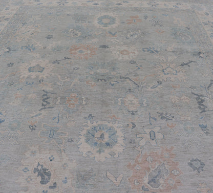 Large Modern Oushak Rug with Soft Floral Motifs on Light Gray Background Very Large Modern Afghan Oushak rug with soft floral motifs on light gray background. Keivan Woven Arts; rug AWR - 556 Country of Origin: Afghanistan Type: Oushak Design: Flo... - Keivan Woven ArtsAWR - 556 - 21331Rug