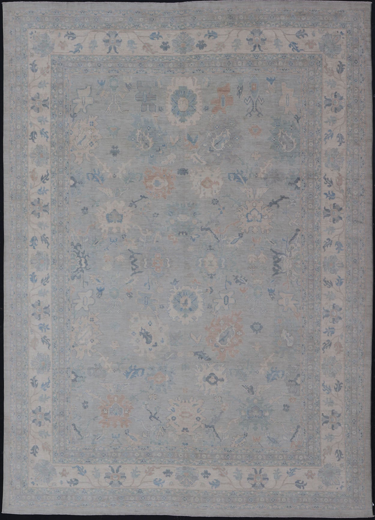 Large Modern Oushak Rug with Soft Floral Motifs on Light Gray Background Very Large Modern Afghan Oushak rug with soft floral motifs on light gray background. Keivan Woven Arts; rug AWR - 556 Country of Origin: Afghanistan Type: Oushak Design: Flo... - Keivan Woven ArtsAWR - 556 - 21331Rug