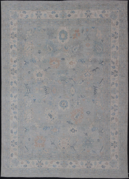 Large Modern Oushak Rug with Soft Floral Motifs on Light Gray Background Very Large Modern Afghan Oushak rug with soft floral motifs on light gray background. Keivan Woven Arts; rug AWR - 556 Country of Origin: Afghanistan Type: Oushak Design: Flo... - Keivan Woven ArtsAWR - 556 - 21331Rug