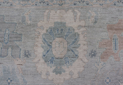 Large Modern Oushak Rug with Soft Floral Motifs on Light Gray Background Very Large Modern Afghan Oushak rug with soft floral motifs on light gray background. Keivan Woven Arts; rug AWR - 556 Country of Origin: Afghanistan Type: Oushak Design: Flo... - Keivan Woven ArtsAWR - 556 - 21331Rug