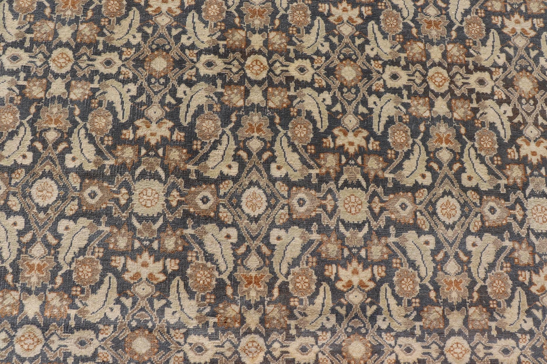 Measures: 9'7 x 11'7 Modern Tabriz Design with Sub - Geometric Herati Design On A Blue Background. Floral Herati Tabriz, Keivan Woven Arts/rug AWR - 59, country of origin / type: Egypt / Tabriz Design, circa 2020s. This hand knotted Modern Tabriz de... - Keivan Woven ArtsAWR - 59 - 23163