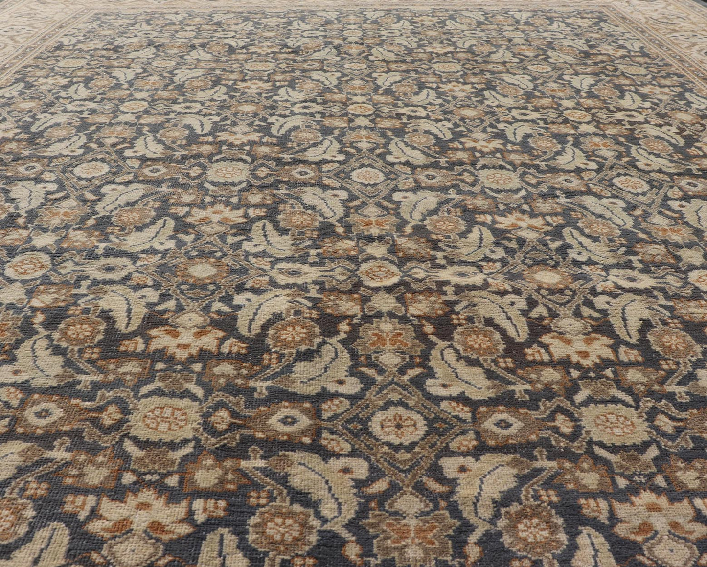 Measures: 9'7 x 11'7 Modern Tabriz Design with Sub - Geometric Herati Design On A Blue Background. Floral Herati Tabriz, Keivan Woven Arts/rug AWR - 59, country of origin / type: Egypt / Tabriz Design, circa 2020s. This hand knotted Modern Tabriz de... - Keivan Woven ArtsAWR - 59 - 23163