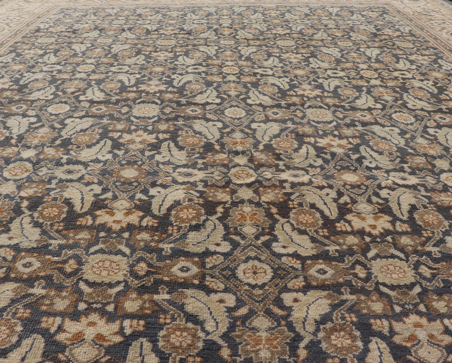 Measures: 9'7 x 11'7 Modern Tabriz Design with Sub - Geometric Herati Design On A Blue Background. Floral Herati Tabriz, Keivan Woven Arts/rug AWR - 59, country of origin / type: Egypt / Tabriz Design, circa 2020s. This hand knotted Modern Tabriz de... - Keivan Woven ArtsAWR - 59 - 23163