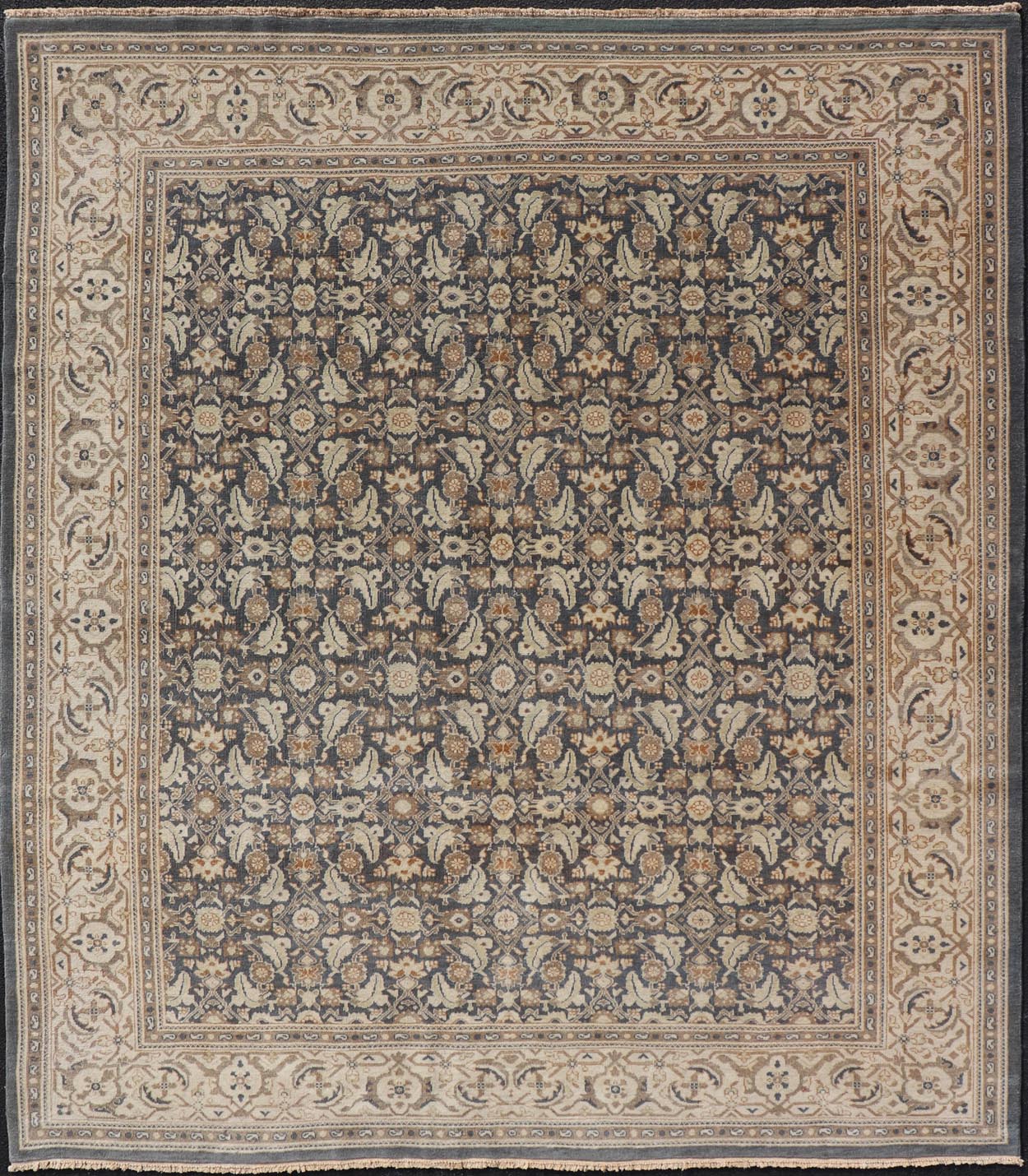 Measures: 9'7 x 11'7 Modern Tabriz Design with Sub - Geometric Herati Design On A Blue Background. Floral Herati Tabriz, Keivan Woven Arts/rug AWR - 59, country of origin / type: Egypt / Tabriz Design, circa 2020s. This hand knotted Modern Tabriz de... - Keivan Woven ArtsAWR - 59 - 23163