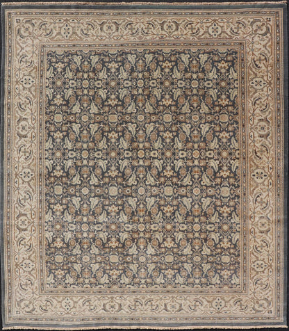 Measures: 9'7 x 11'7 Modern Tabriz Design with Sub - Geometric Herati Design On A Blue Background. Floral Herati Tabriz, Keivan Woven Arts/rug AWR - 59, country of origin / type: Egypt / Tabriz Design, circa 2020s. This hand knotted Modern Tabriz de... - Keivan Woven ArtsAWR - 59 - 23163