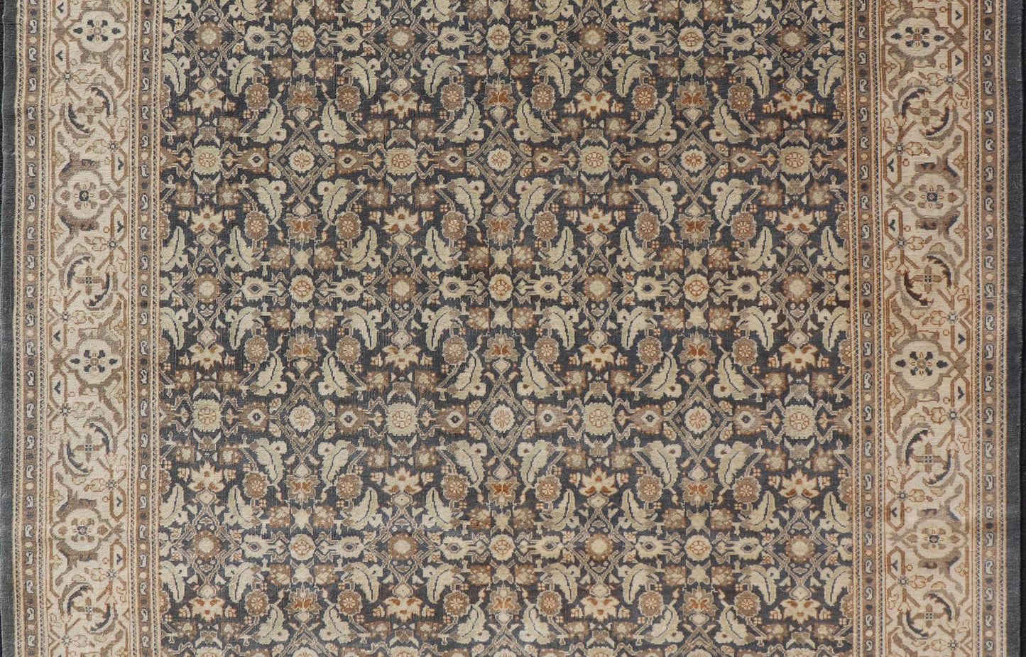Measures: 9'7 x 11'7 Modern Tabriz Design with Sub - Geometric Herati Design On A Blue Background. Floral Herati Tabriz, Keivan Woven Arts/rug AWR - 59, country of origin / type: Egypt / Tabriz Design, circa 2020s. This hand knotted Modern Tabriz de... - Keivan Woven ArtsAWR - 59 - 23163