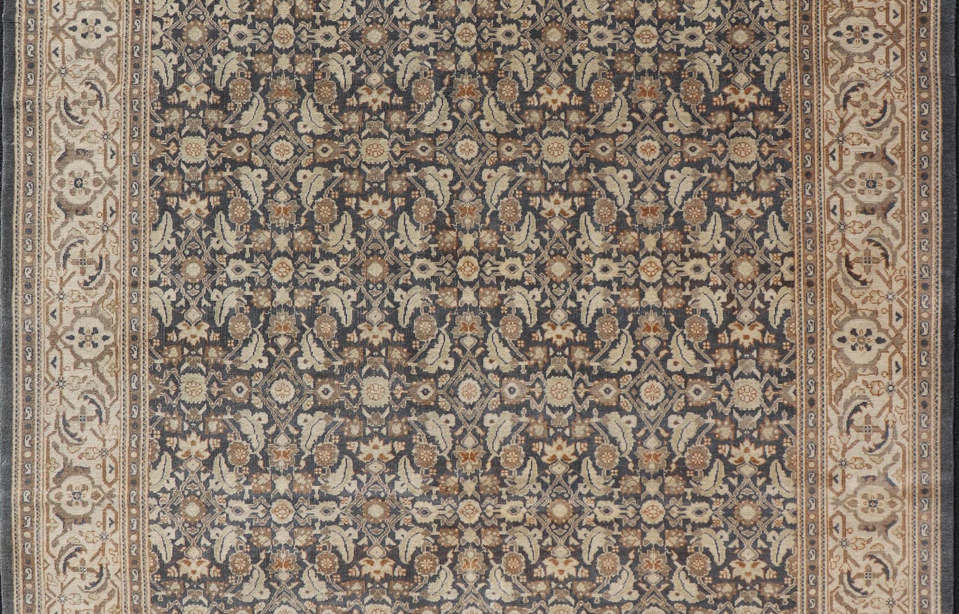 Measures: 9'7 x 11'7 Modern Tabriz Design with Sub - Geometric Herati Design On A Blue Background. Floral Herati Tabriz, Keivan Woven Arts/rug AWR - 59, country of origin / type: Egypt / Tabriz Design, circa 2020s. This hand knotted Modern Tabriz de... - Keivan Woven ArtsAWR - 59 - 23163