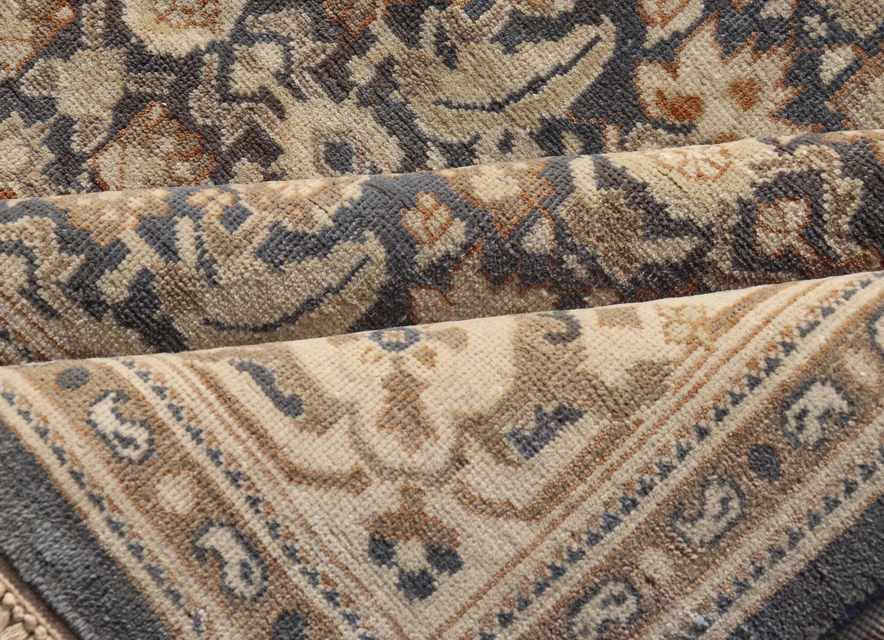 Measures: 9'7 x 11'7 Modern Tabriz Design with Sub - Geometric Herati Design On A Blue Background. Floral Herati Tabriz, Keivan Woven Arts/rug AWR - 59, country of origin / type: Egypt / Tabriz Design, circa 2020s. This hand knotted Modern Tabriz de... - Keivan Woven ArtsAWR - 59 - 23163