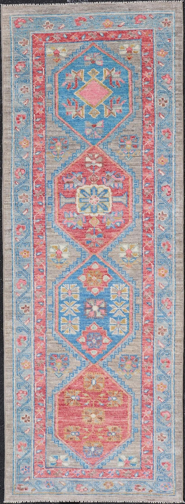 Anatolian Oushak Short Runner with Geometric Design with Fine Weave Anatolian reproduction Oushak Runner, Keivan Woven Arts; rug AWR - 6033 Country of Origin: Afghanistan Type: Oushak Design: Medallion, Floral Motif & Medallion Measures; 2'... - Keivan Woven ArtsAWR - 6033 - 19887Rug