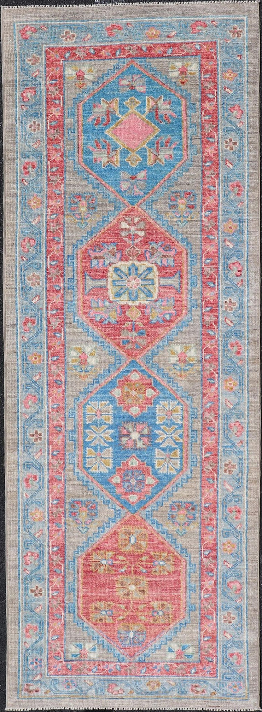 Anatolian Oushak Short Runner with Geometric Design with Fine Weave Anatolian reproduction Oushak Runner, Keivan Woven Arts; rug AWR - 6033 Country of Origin: Afghanistan Type: Oushak Design: Medallion, Floral Motif & Medallion Measures; 2'... - Keivan Woven ArtsAWR - 6033 - 19887Rug