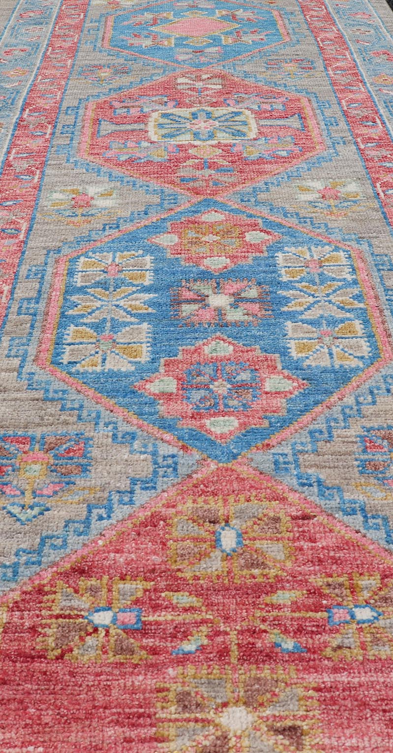 Anatolian Oushak Short Runner with Geometric Design with Fine Weave Anatolian reproduction Oushak Runner, Keivan Woven Arts; rug AWR - 6033 Country of Origin: Afghanistan Type: Oushak Design: Medallion, Floral Motif & Medallion Measures; 2'... - Keivan Woven ArtsAWR - 6033 - 19887Rug