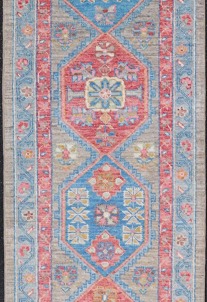 Anatolian Oushak Short Runner with Geometric Design with Fine Weave Anatolian reproduction Oushak Runner, Keivan Woven Arts; rug AWR - 6033 Country of Origin: Afghanistan Type: Oushak Design: Medallion, Floral Motif & Medallion Measures; 2'... - Keivan Woven ArtsAWR - 6033 - 19887Rug