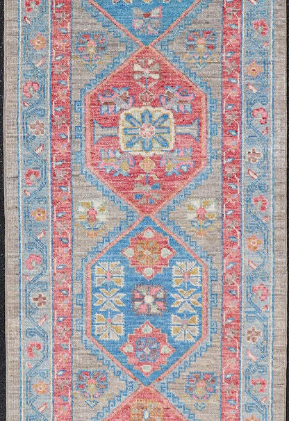 Anatolian Oushak Short Runner with Geometric Design with Fine Weave Anatolian reproduction Oushak Runner, Keivan Woven Arts; rug AWR - 6033 Country of Origin: Afghanistan Type: Oushak Design: Medallion, Floral Motif & Medallion Measures; 2'... - Keivan Woven ArtsAWR - 6033 - 19887Rug