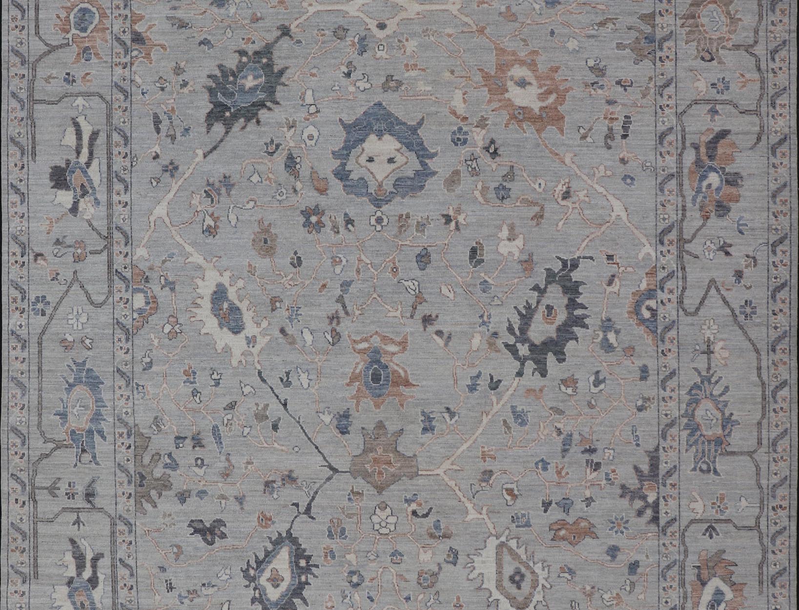 Large Afghan Floral Oushak with Muted Background in Wool With All - Over Design This hand - knotted Oushak has a very classic feel with a slight twist. This rug only has one background color, reaching from border to field in a muted gray tone. The d... - Keivan Woven ArtsAWR - 6041 - 19983Rug