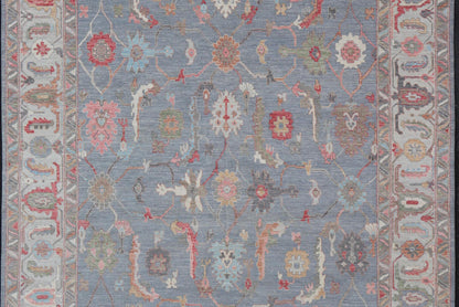 Large Afghan Oushak Design with All - Over Multi Colored Floral Design in Wool This piece has very rich colors, from the enhanced dark gray - blue background, to the saturated tropical pinks and blues, oranges and taupe used in the design, The sligh... - Keivan Woven ArtsAWR - 6045 - 19995Rug