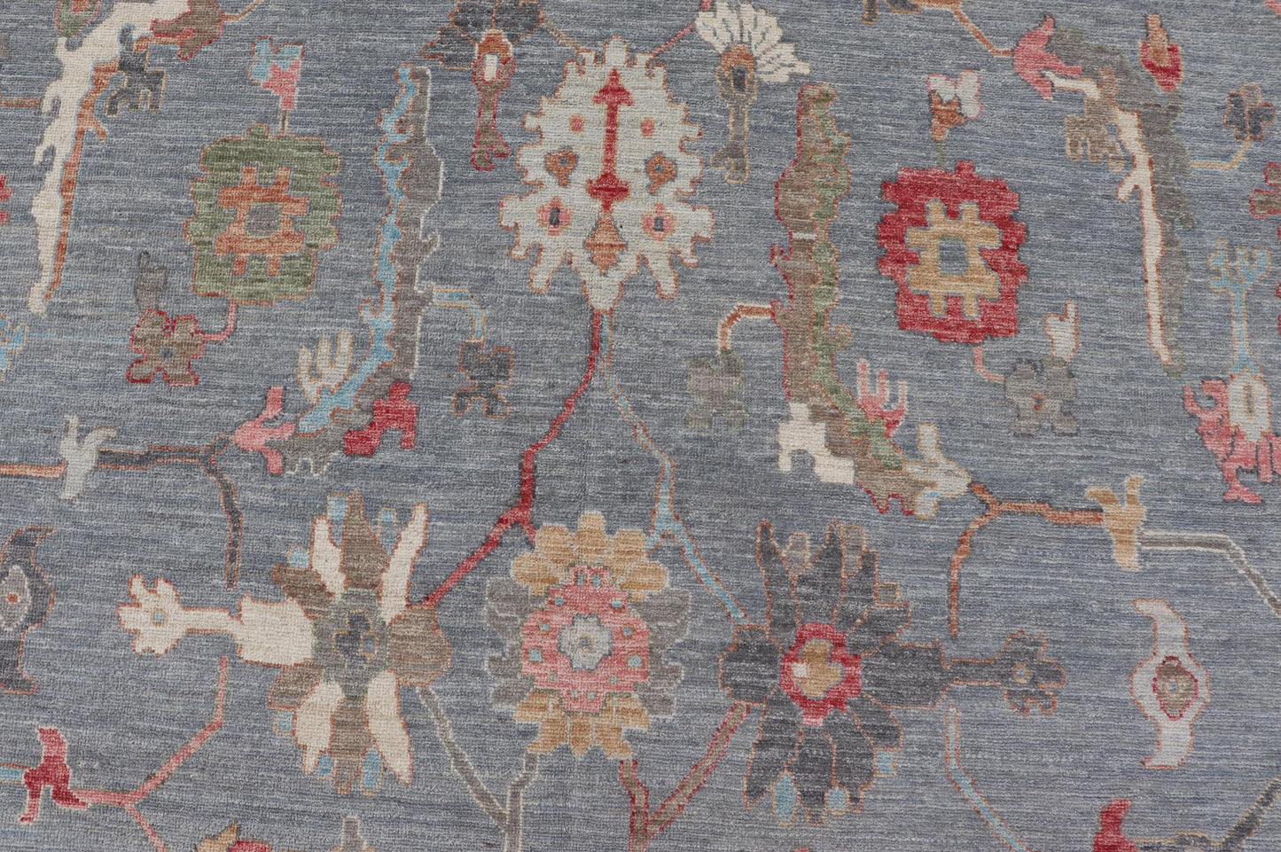 Large Afghan Oushak Design with All - Over Multi Colored Floral Design in Wool This piece has very rich colors, from the enhanced dark gray - blue background, to the saturated tropical pinks and blues, oranges and taupe used in the design, The sligh... - Keivan Woven ArtsAWR - 6045 - 19995Rug