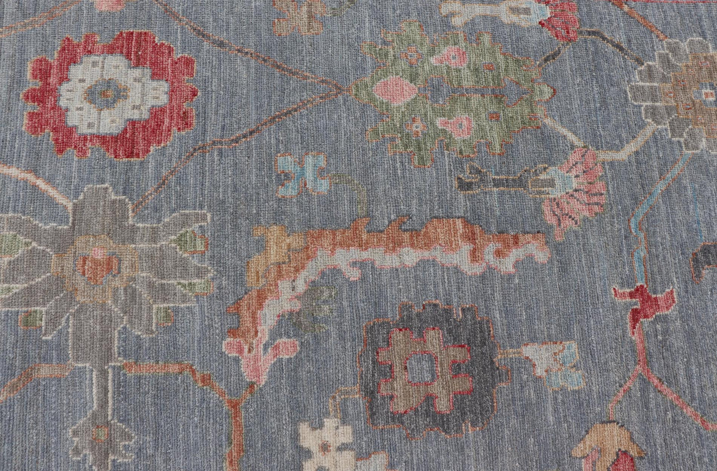 Large Afghan Oushak Design with All - Over Multi Colored Floral Design in Wool This piece has very rich colors, from the enhanced dark gray - blue background, to the saturated tropical pinks and blues, oranges and taupe used in the design, The sligh... - Keivan Woven ArtsAWR - 6045 - 19995Rug