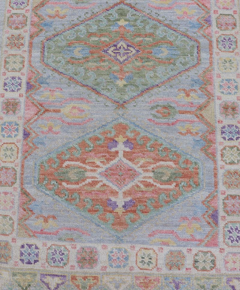 Colorful Modern Oushak Runner with Diamond Medallions and Multi - Tier Border This charismatic runner features star medallions on a double - lined border, and larger diamond medallions in the field. Each medallion boasting the craftsmanship of ... - Keivan Woven ArtsAWR - 6299 - 20043Rug