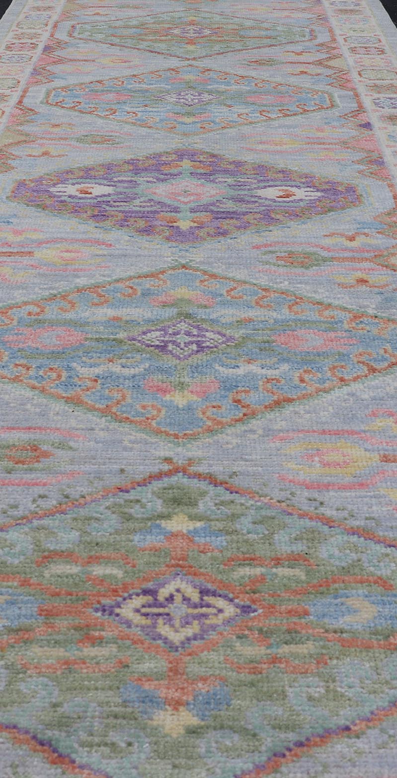 Colorful Modern Oushak Runner with Diamond Medallions and Multi - Tier Border This charismatic runner features star medallions on a double - lined border, and larger diamond medallions in the field. Each medallion boasting the craftsmanship of ... - Keivan Woven ArtsAWR - 6299 - 20043Rug