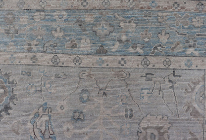 Hand - Knotted Light Blue Oushak with Light Gray Background Hand - Knotted in Afghanistan, this rustic piece holds charm within a powder blue border and a light gray field background. Above lays a modest Oushak - styled floral design reaching all ... - Keivan Woven ArtsAWR - 6309 - 20049Rug