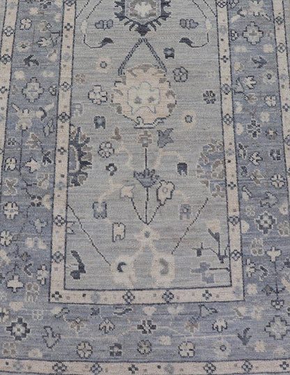 Modern Oushak Design With Light Blue Background and All - Over Design This Afghan runner features a classic Oushak look, showing off brilliant floral motifs and vines reaching all over the field against a cool gray and pewter background. Central ... - Keivan Woven ArtsAWR - 6325 - 20061Rug