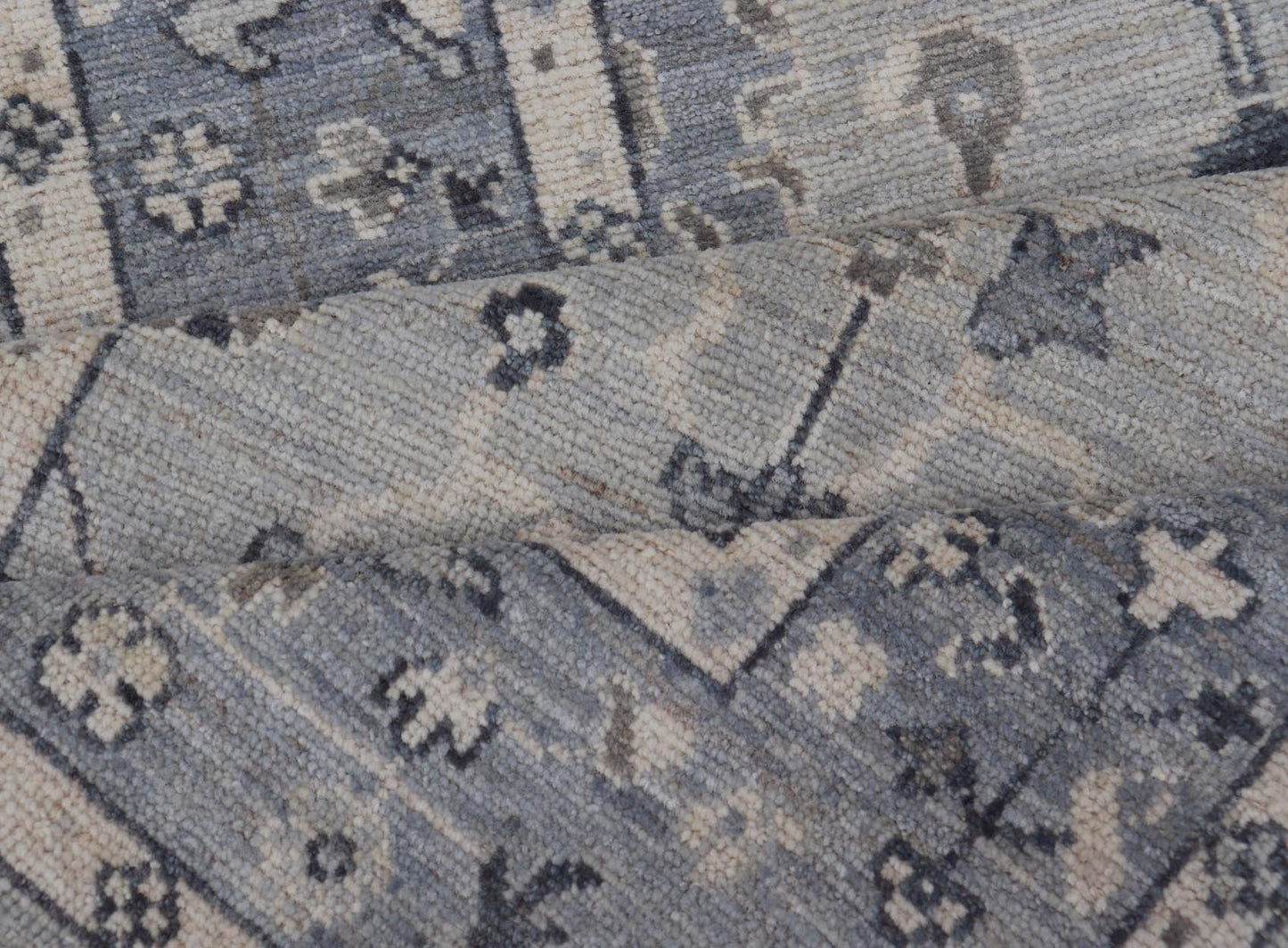 Modern Oushak Design With Light Blue Background and All - Over Design This Afghan runner features a classic Oushak look, showing off brilliant floral motifs and vines reaching all over the field against a cool gray and pewter background. Central ... - Keivan Woven ArtsAWR - 6325 - 20061Rug