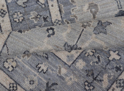 Modern Oushak Design With Light Blue Background and All - Over Design This Afghan runner features a classic Oushak look, showing off brilliant floral motifs and vines reaching all over the field against a cool gray and pewter background. Central ... - Keivan Woven ArtsAWR - 6325 - 20061Rug