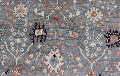 Large Afghan All - Over Designed Oushak with Gray Background and Bright Motifs This large Oushak was hand knotted in Afghanistan. Known for their floral - inspired motifs, this piece has a more modern feel with bright corals, pinks, greens and ... - Keivan Woven ArtsAWR - 6519 - 19917Rug