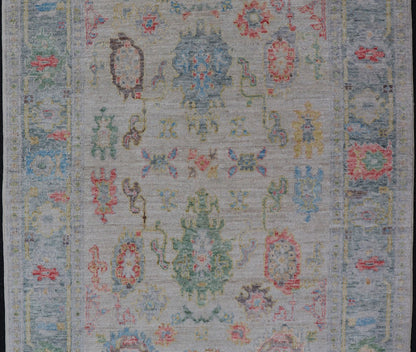 Modern All - Over Floral Oushak with Muted Background and Accent Colors. Measures: 4'2 x 6'2 Modern All - Over Floral Oushak with Muted Background and Accent Colors. Keivan Woven Arts: rug AWR - 6825 Country of Origin: Afghanistan Type: Oushak Design... - Keivan Woven ArtsAWR - 6825 - 23193Rug