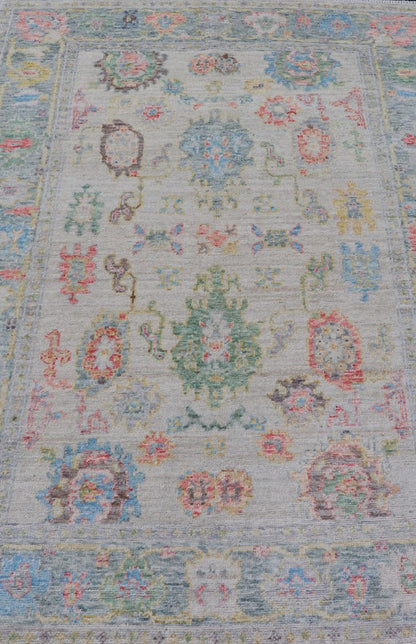 Modern All - Over Floral Oushak with Muted Background and Accent Colors. Measures: 4'2 x 6'2 Modern All - Over Floral Oushak with Muted Background and Accent Colors. Keivan Woven Arts: rug AWR - 6825 Country of Origin: Afghanistan Type: Oushak Design... - Keivan Woven ArtsAWR - 6825 - 23193Rug