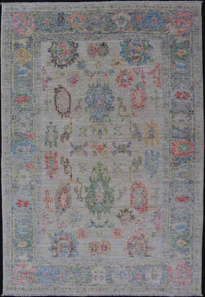 Modern All - Over Floral Oushak with Muted Background and Accent Colors. Measures: 4'2 x 6'2 Modern All - Over Floral Oushak with Muted Background and Accent Colors. Keivan Woven Arts: rug AWR - 6825 Country of Origin: Afghanistan Type: Oushak Design... - Keivan Woven ArtsAWR - 6825 - 23193Rug