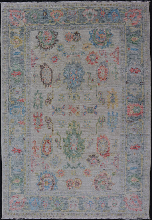 Modern All - Over Floral Oushak with Muted Background and Accent Colors. Measures: 4'2 x 6'2 Modern All - Over Floral Oushak with Muted Background and Accent Colors. Keivan Woven Arts: rug AWR - 6825 Country of Origin: Afghanistan Type: Oushak Design... - Keivan Woven ArtsAWR - 6825 - 23193Rug