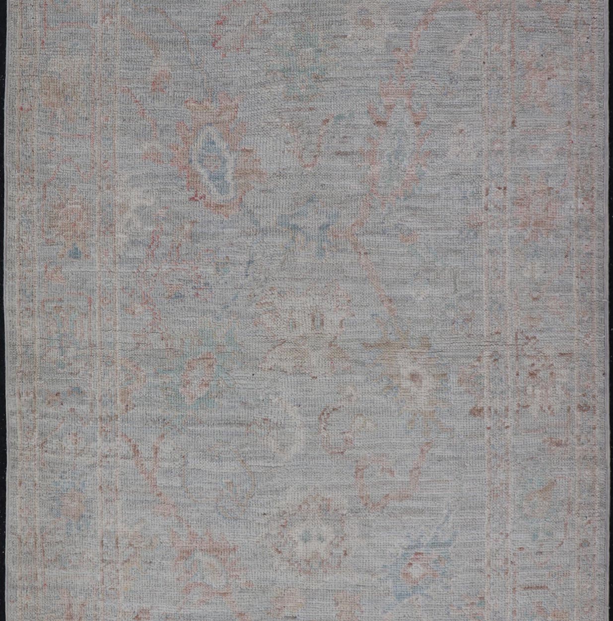 Pastel Colored Hand - Knotted Modern Oushak with Light Blue - Gray Background and Pale colors. AWR - 8001 Keivan Woven Arts; rug / AWR - 8001 Country of Origin: Afghanistan Type: Oushak Design: All - Over, Floral. 21st Century Measures: 2'11 x 4'11 Th... - Keivan Woven ArtsAWR - 8001 - 21245Rug