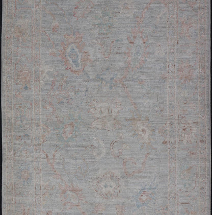 Pastel Colored Hand - Knotted Modern Oushak with Light Blue - Gray Background and Pale colors. AWR - 8001 Keivan Woven Arts; rug / AWR - 8001 Country of Origin: Afghanistan Type: Oushak Design: All - Over, Floral. 21st Century Measures: 2'11 x 4'11 Th... - Keivan Woven ArtsAWR - 8001 - 21245Rug